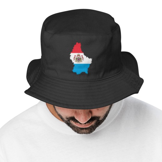 Discover Luxembourg Map Flag With Stroke And Coat Of Arms Bucket Hats