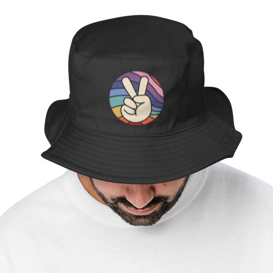 Discover Groovy Peace Sign Hand Hippie Vintage 70s Gift Bucket Hats