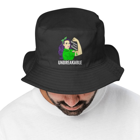 Discover Lymphoma Cancer Awareness Warrior Unbreakable Support - Lymphoma Cancer - Bucket Hats