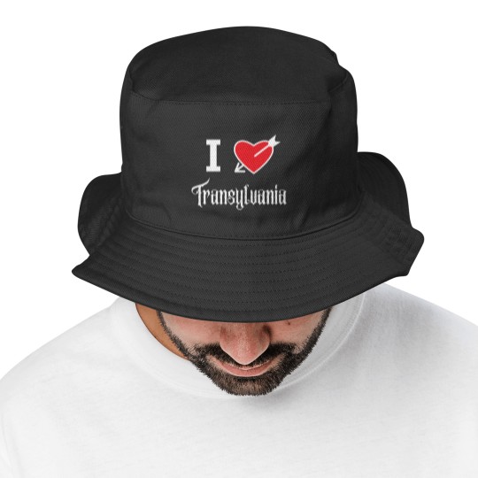 Discover I love Transylvania (white letters version) Bucket Hats