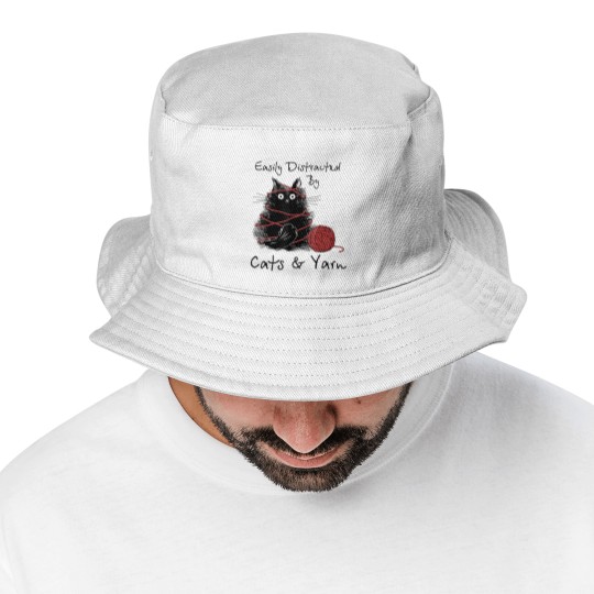 Discover Easily Distracted By Cats And Yarn Knitting Lovers Bucket Hats