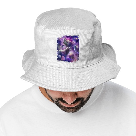 Discover Cosmic Wolf Howling At Moon In SpaceT Bucket Hats
