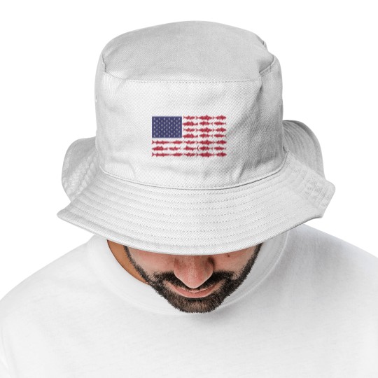 Discover Vintage USA Fish American Flag Bucket Hats Fishing Gifts ABS001
