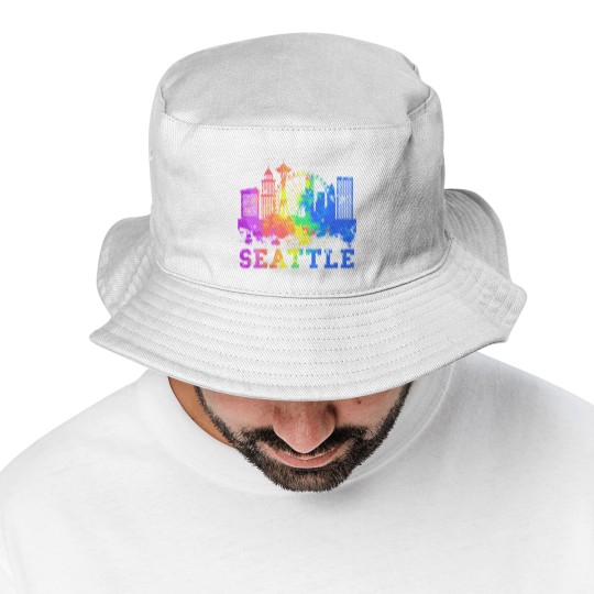 Discover Seattle Bucket Hats Washington Skyline Watercolor Souvenir