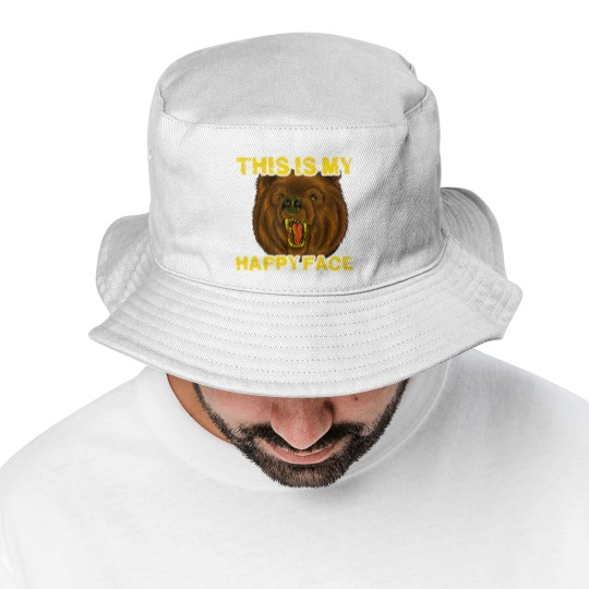 Discover This Is My Happy Face Funny Grizzly Bear Bucket Hats