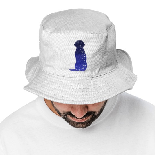 Discover Cosmic dog silhouette in blue with stars Bucket Hats