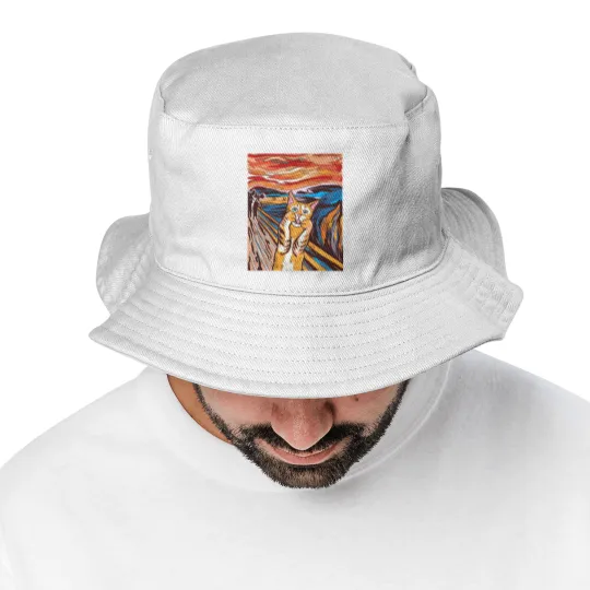 Discover Scream Bucket Hats Funny Tabby Cat Scream Edvard Munch's Painting The Scream