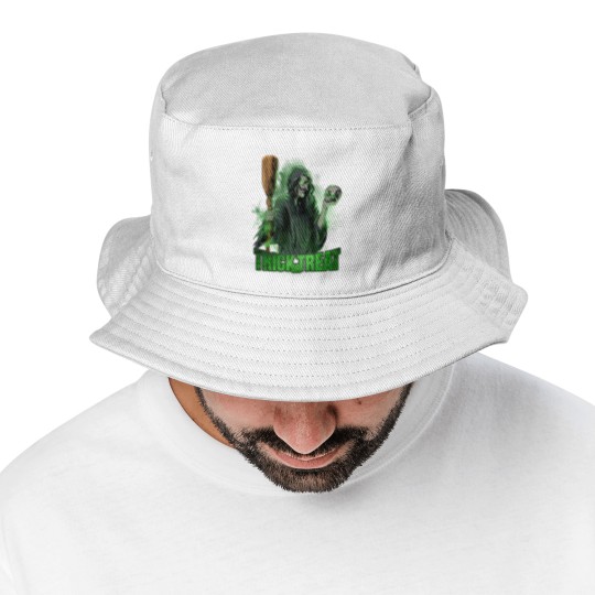 Discover Scary evil Witch with Skull and Broom Halloween Bucket Hats