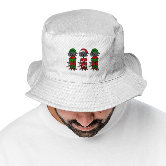 Discover Christmas Three Black Lab Puppies Bucket Hats