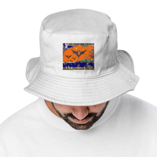 Discover WEIRD MEDIEVAL BESTIARY,FLYING BATS IN NIGHT BLUE Bucket Hats