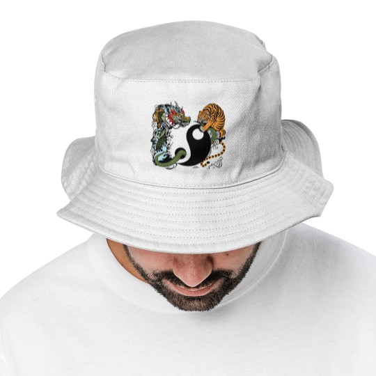 Discover dragon and tiger yin yang symbol Bucket Hats