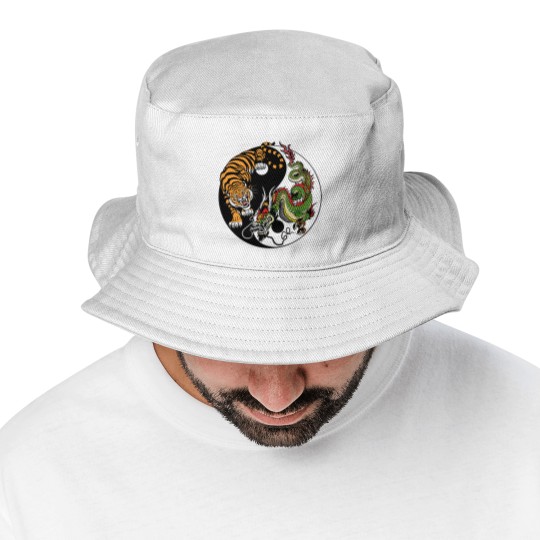 Discover dragon and tiger yin yang symbol Bucket Hats