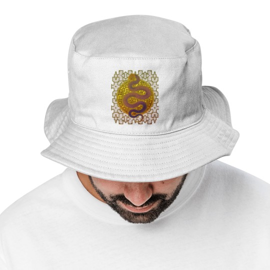 Discover Cosmic Serpent, Kene Anaconda Shipibo Pattern Bucket Hats