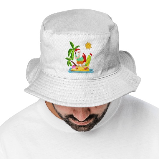 Discover Santa Surfing Christmas in July Summer Surf Gift Bucket Hats