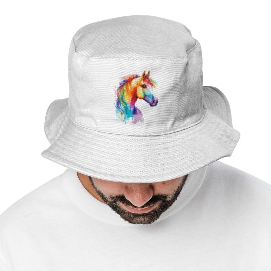 Discover Watercolor Horse Pony Colorful Pet Ponys Lover Bucket Hats