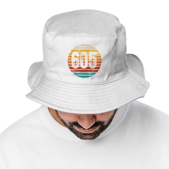 Discover Distressed Vintage Sunset 605 Area Code Bucket Hats