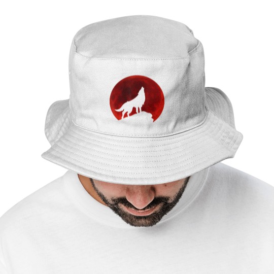 Discover Wolf Howling at Moon Bucket Hats