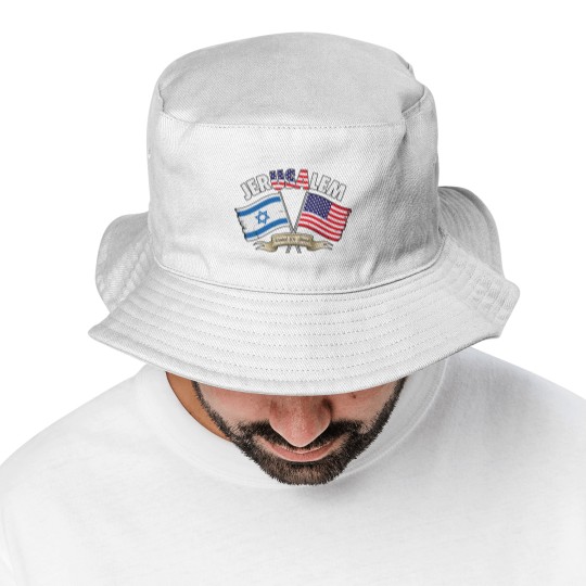 Discover Jerusalem Israel Usa American Flag Bucket Hats