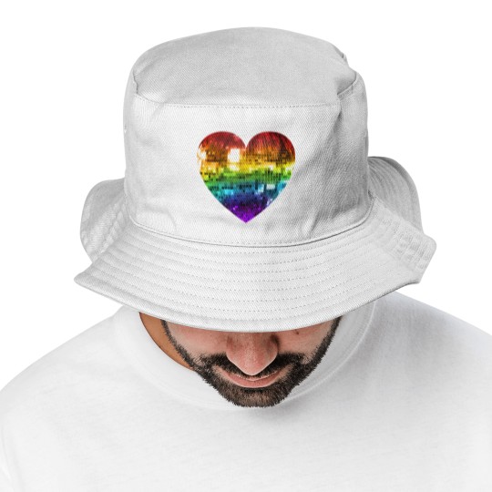 Discover Rainbow Disco Ball Heart  Classic Bucket Hats