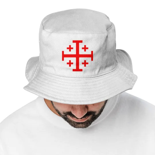 Discover Jerusalem Cross - Red - No Background Bucket Hats