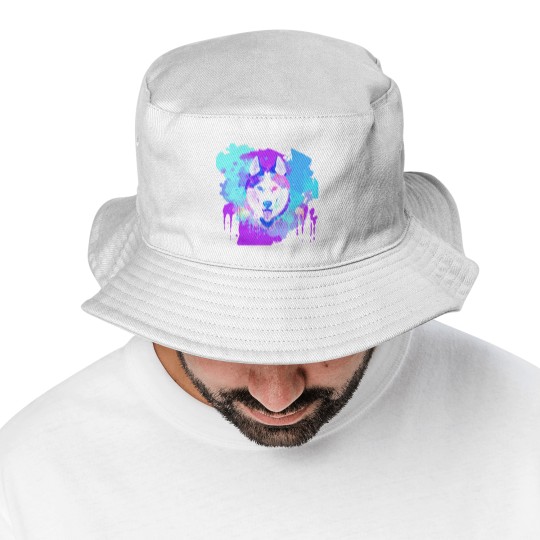 Discover Husky Artwork Husky Dog Watercolor, Husky Artwork, Husky apparel, Colorful Husky Bucket Hats