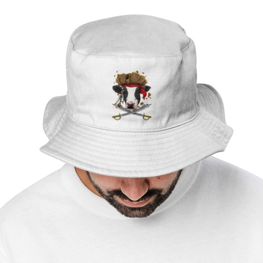 Discover Cattle Cow Pirate Cow Cattle Jolly Roger Flag Nautical Cow Lover Bucket Hats