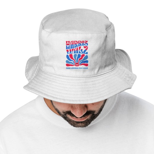 Discover Harris Walz 2024 Vintage Boho Groovy Retro red Blue Kamala Harris 2024 - Harris Walz 2024 - Bucket Hats