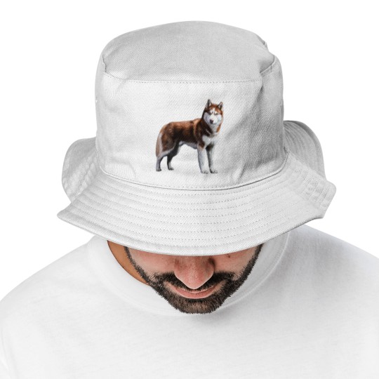 Discover Siberian Husky Red Husky Wolf Dog Bucket Hats