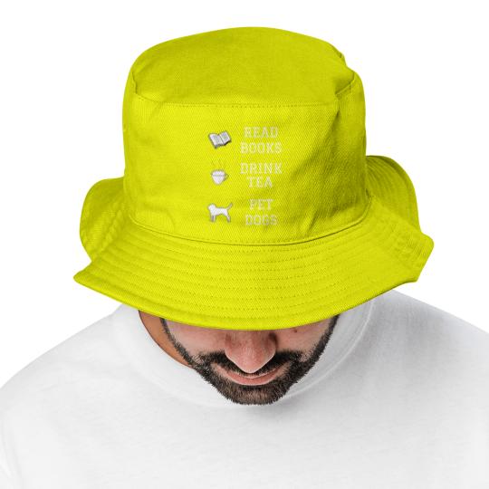 Discover Read Books, Drink Tea, Pet Dogs Bucket Hats