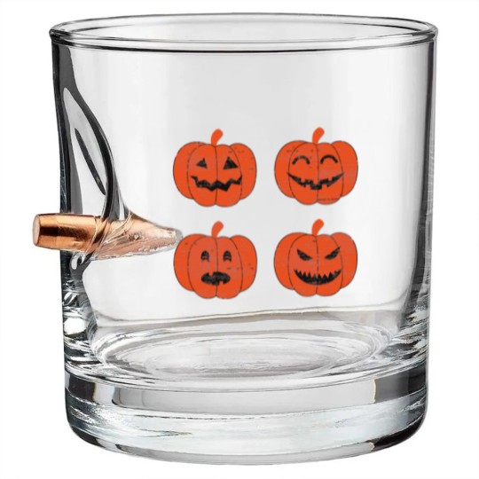 Discover Vintage Look Jack-O-Lantern Pumpkin Halloween Bullet Whiskey Glasses