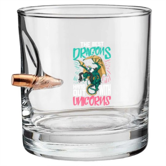 Discover The Best Dragons Hang Out With Unicorns Gift For A Bullet Whiskey Glasses