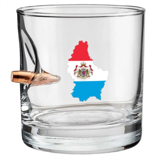 Discover Luxembourg Map Flag With Stroke And Coat Of Arms Bullet Whiskey Glasses