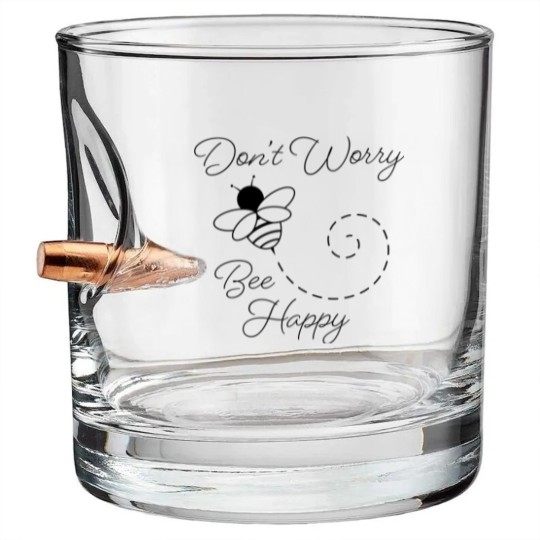 Discover Don't Worry, Bee Happy - Dont Worry Bee Happy - Bullet Whiskey Glasses