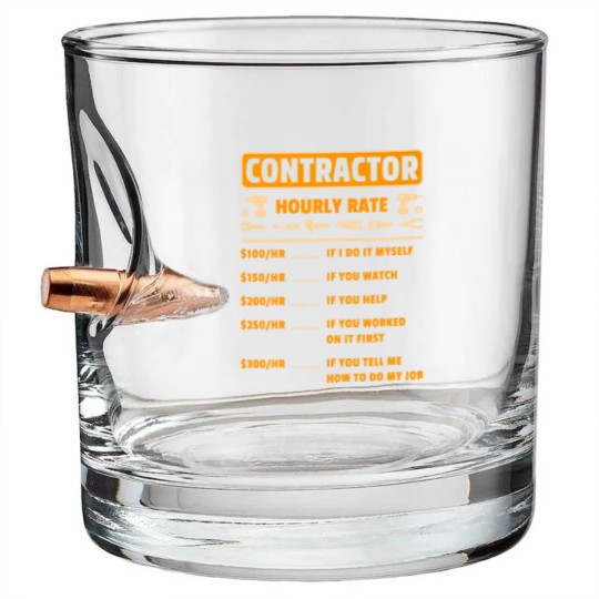 Discover Contractor Hourly Rate Price Chart Labor Funny Gift Handyman Bullet Whiskey Glasses
