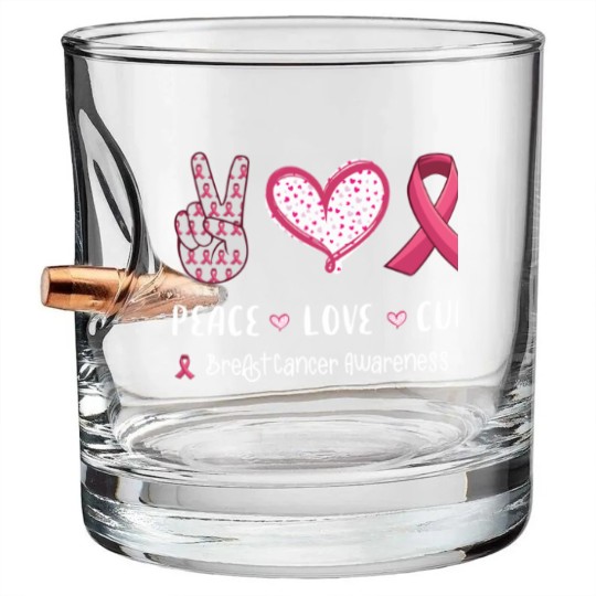 Discover Peace Love Cure Breast Cancer Awareness Bullet Whiskey Glasses
