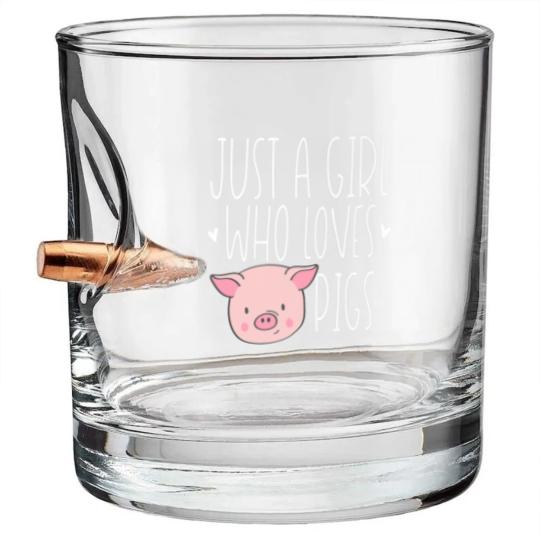 Discover Cute Just Girl Who Loves Pigs Funny Farm Animal Bullet Whiskey Glasses
