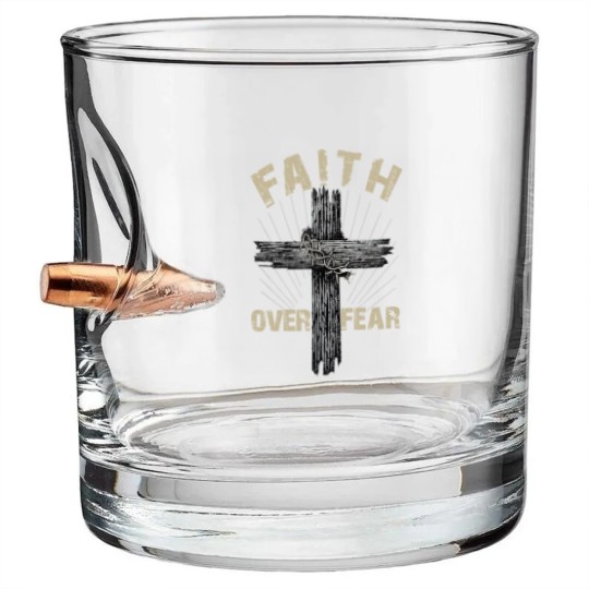 Discover Jesus Christ Cross Faith Over Fear Quote Saying Christian Bullet Whiskey Glasses