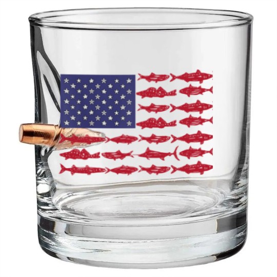 Discover Vintage USA Fish American Flag Bullet Whiskey Glasses Fishing Gifts ABS001
