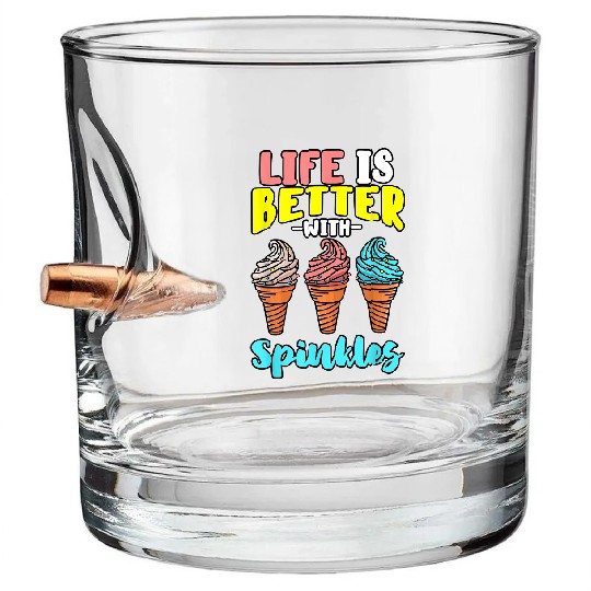 Discover Life is Better With Sprinkles Sweet Confectionery Ice Cream Bullet Whiskey Glasses