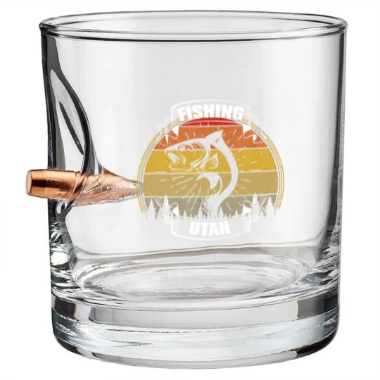 Discover Vintage Sunset Trees Fishing Utah Bullet Whiskey Glasses
