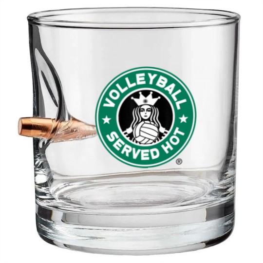 Discover Funny Volleyball Logo Design Bullet Whiskey Glasses