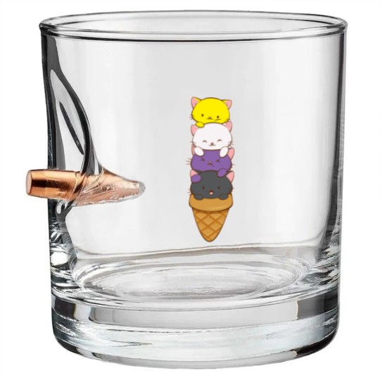 Discover Nonbinary Pride Flag Bullet Whiskey Glasses Non-binary Pride Flag Kawaii Cat Ice Cream Cone Nonbinary