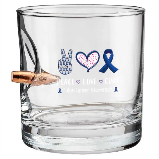 Discover Love Colon Bullet Whiskey Glasses Peace Love cure Colon cancer awareness
