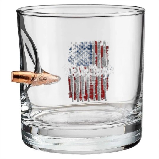 Discover Defending Freedom Collection We The People American Flag Short Sleeve Bullet Whiskey Glasses-Black-XL