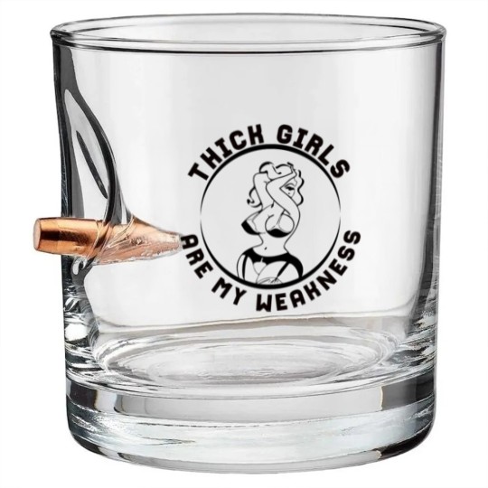 Discover Thick Girls Are My Weakness Funny Slogan Bullet Whiskey Glasses
