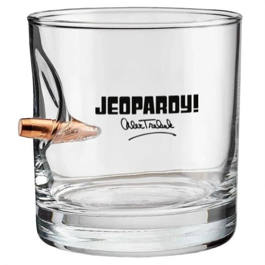 Discover Jeopardy Alex Trebek Signature - Black - Alex Trebek - Bullet Whiskey Glasses