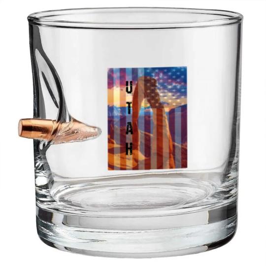Discover Utah American Flag Bullet Whiskey Glasses