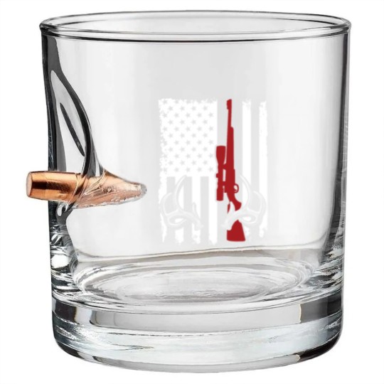 Discover Deer Hunting American Flag Bullet Whiskey Glasses