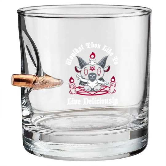 Discover Live Deliciously - Creepy Cute - Satanic Goat - Occult - Witch - Satan - Bullet Whiskey Glasses