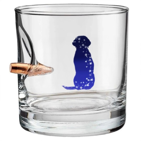 Discover Cosmic dog silhouette in blue with stars Bullet Whiskey Glasses